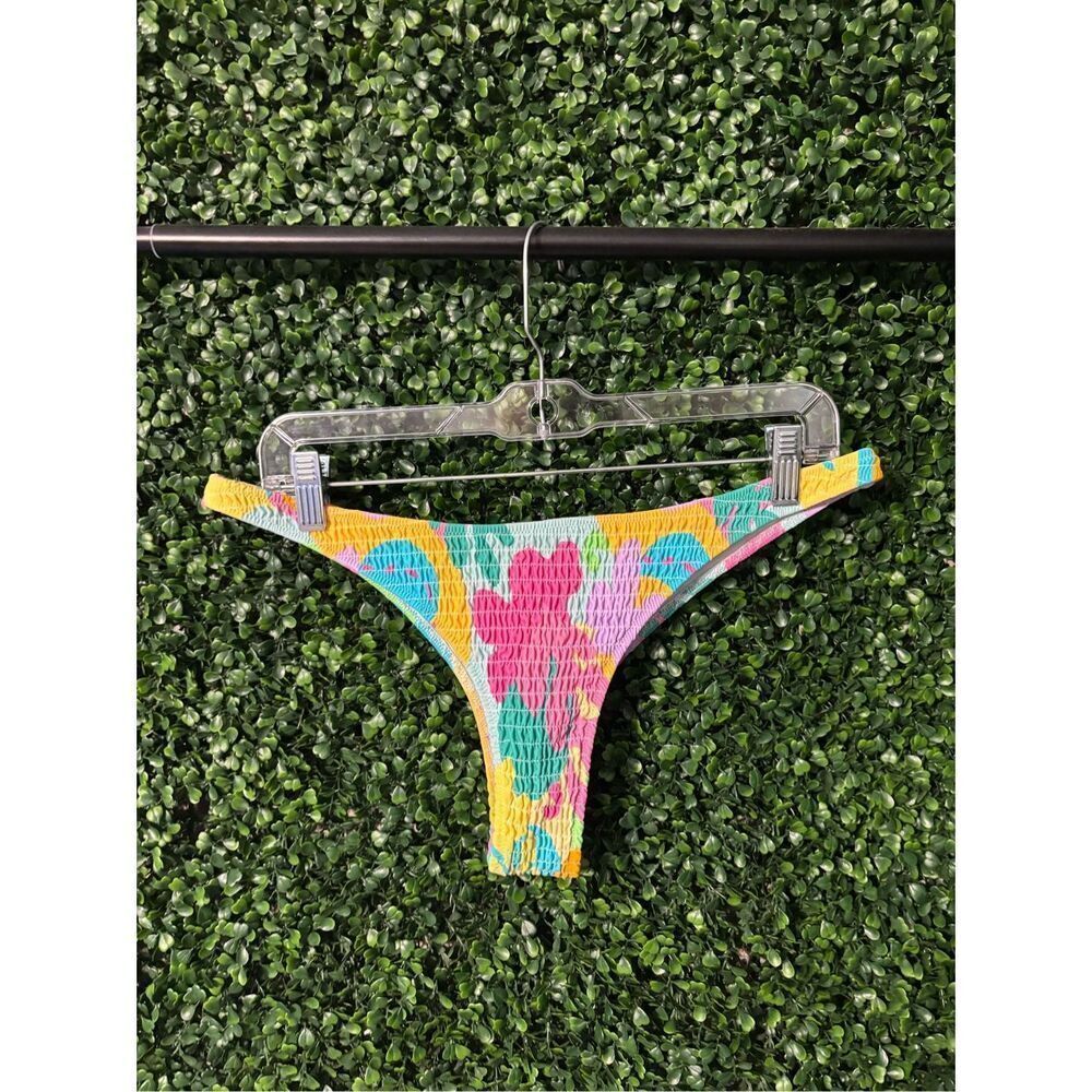 White Fox Floral Crinkle Swim Bottoms Size Large Cheeky